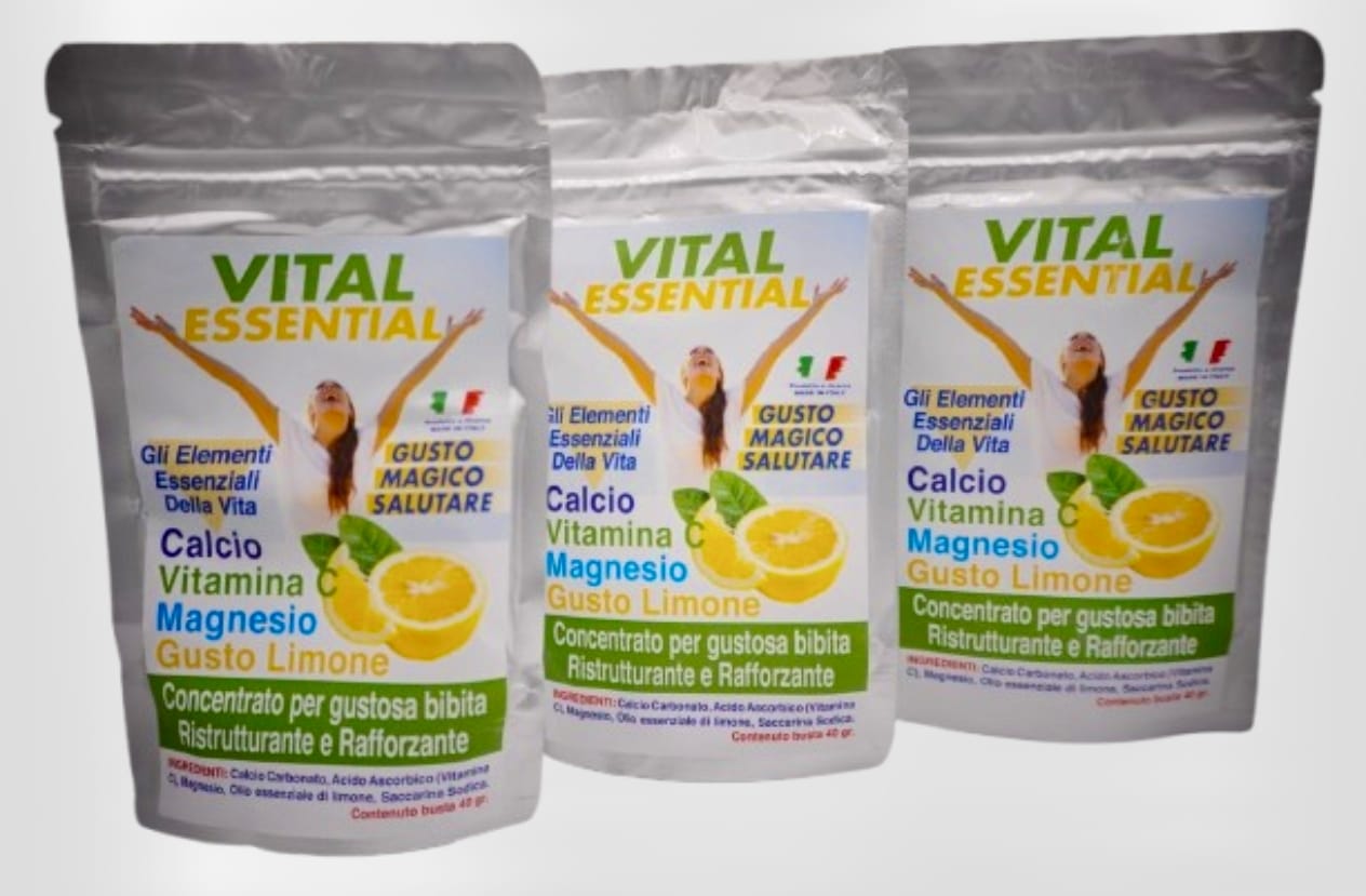 Tre Buste di VITAL ESSENTIAL concentrato per bibita che Purifica, nutre e rafforza tutto il tuo Organismo.